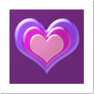 Pink and Purple Stacked Hearts 3D Look Posters and Art